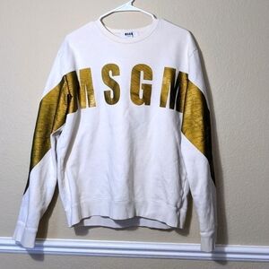 MSGM White and Gold Oversized Pullover Sweatshirt